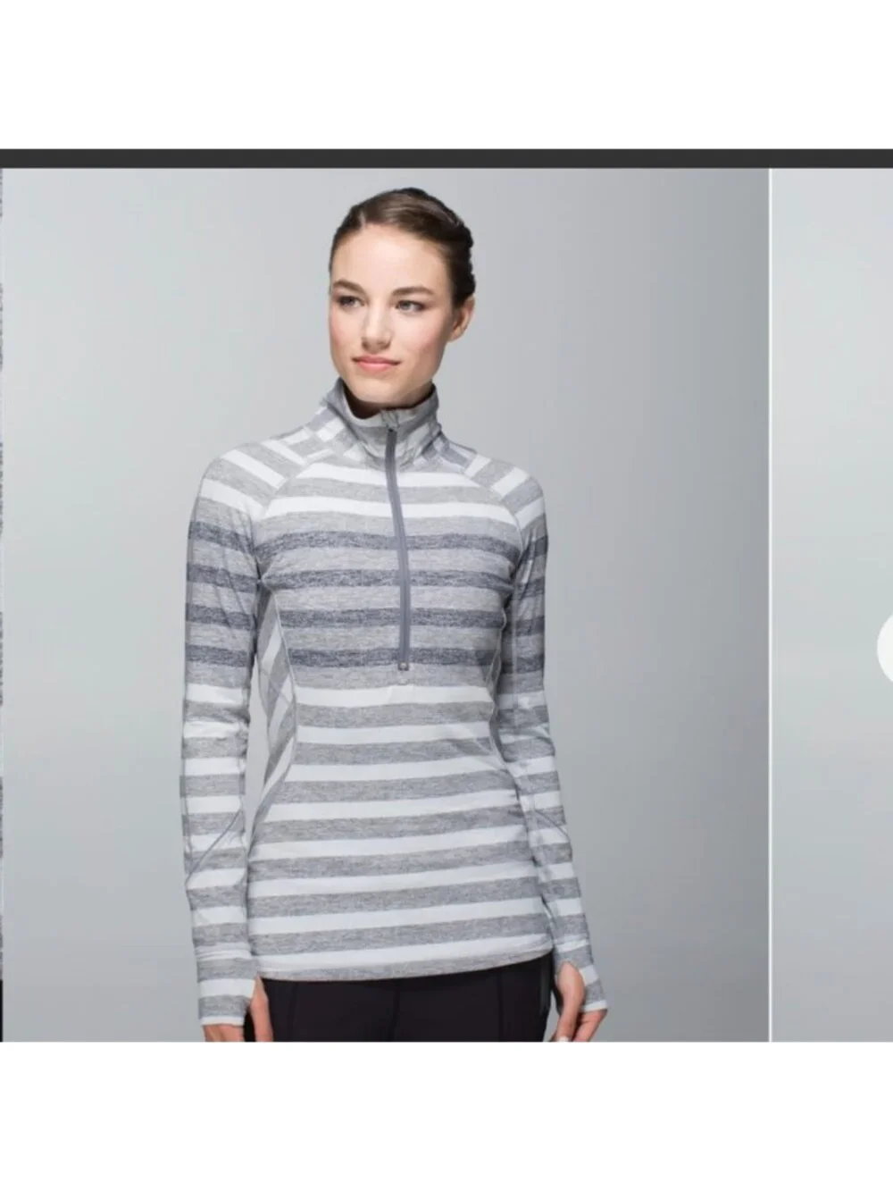 Lululemon Race Your Pace 1/2 Zip Marshmallow Stripe Heathered Slate
